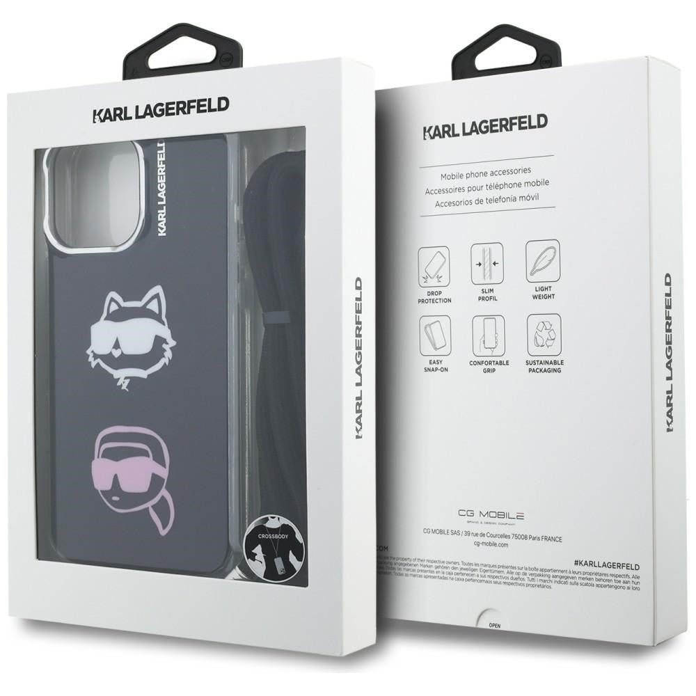 Karl Lagerfeld IML Crossbody Karl&Choupette galvos dėklas, skirtas iPhone 16 Pro – juodas
