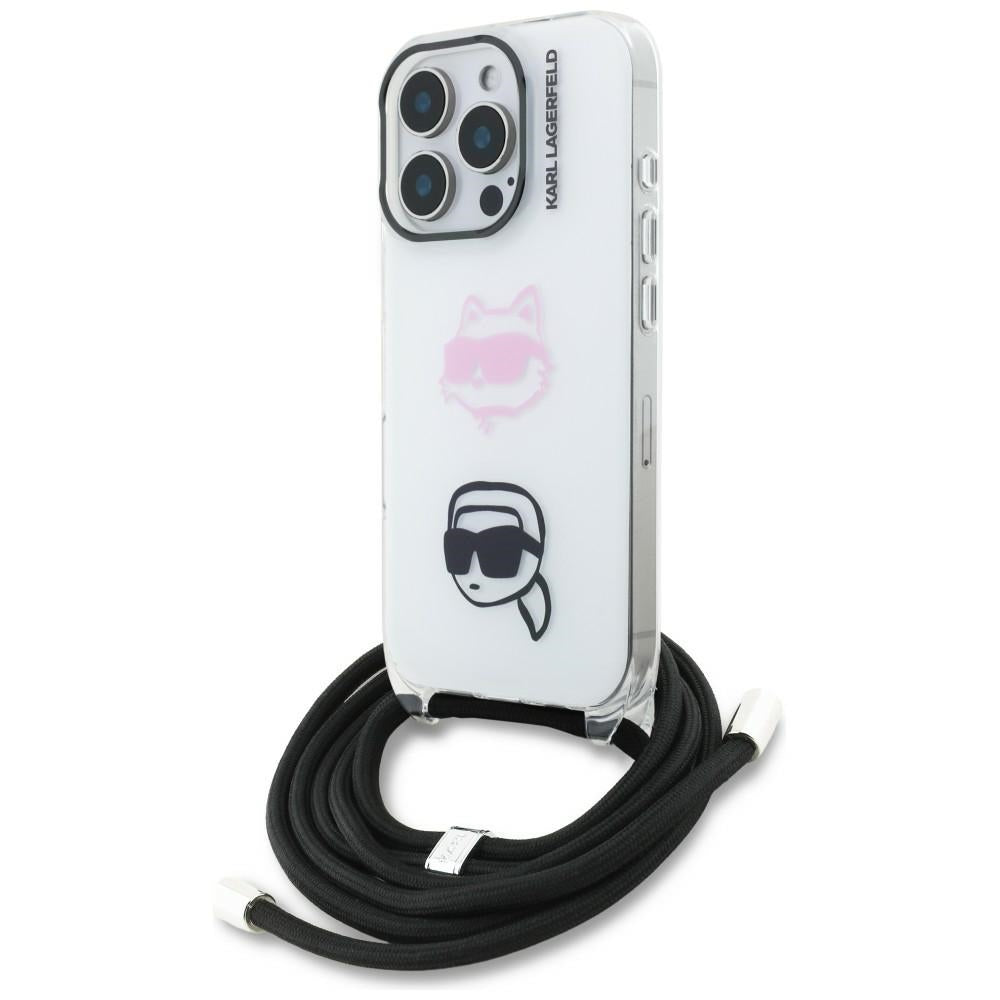 Karl Lagerfeld IML Crossbody Karl&Choupette galvos dėklas, skirtas iPhone 16 Pro Max - baltas