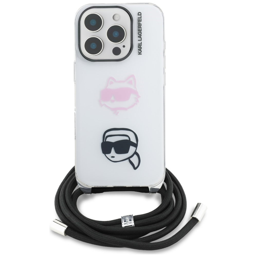 Karl Lagerfeld IML Crossbody Karl&Choupette galvos dėklas, skirtas iPhone 16 Pro Max - baltas