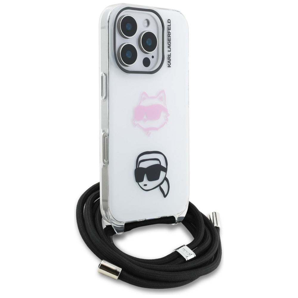 Karl Lagerfeld IML Crossbody Karl&Choupette galvos dėklas, skirtas iPhone 16 Pro Max - baltas
