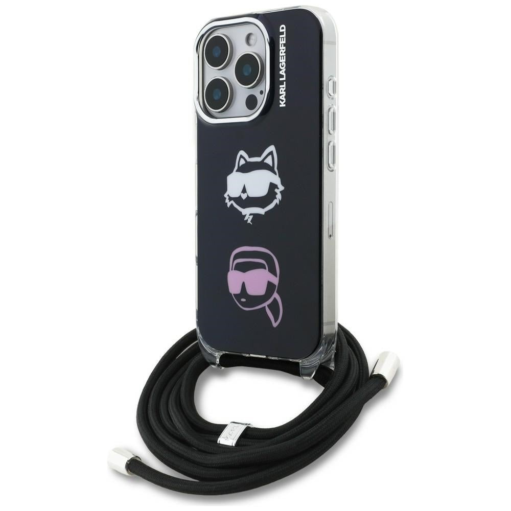 Karl Lagerfeld IML Crossbody Karl&Choupette galvos dėklas, skirtas iPhone 16 Pro Max - juodas