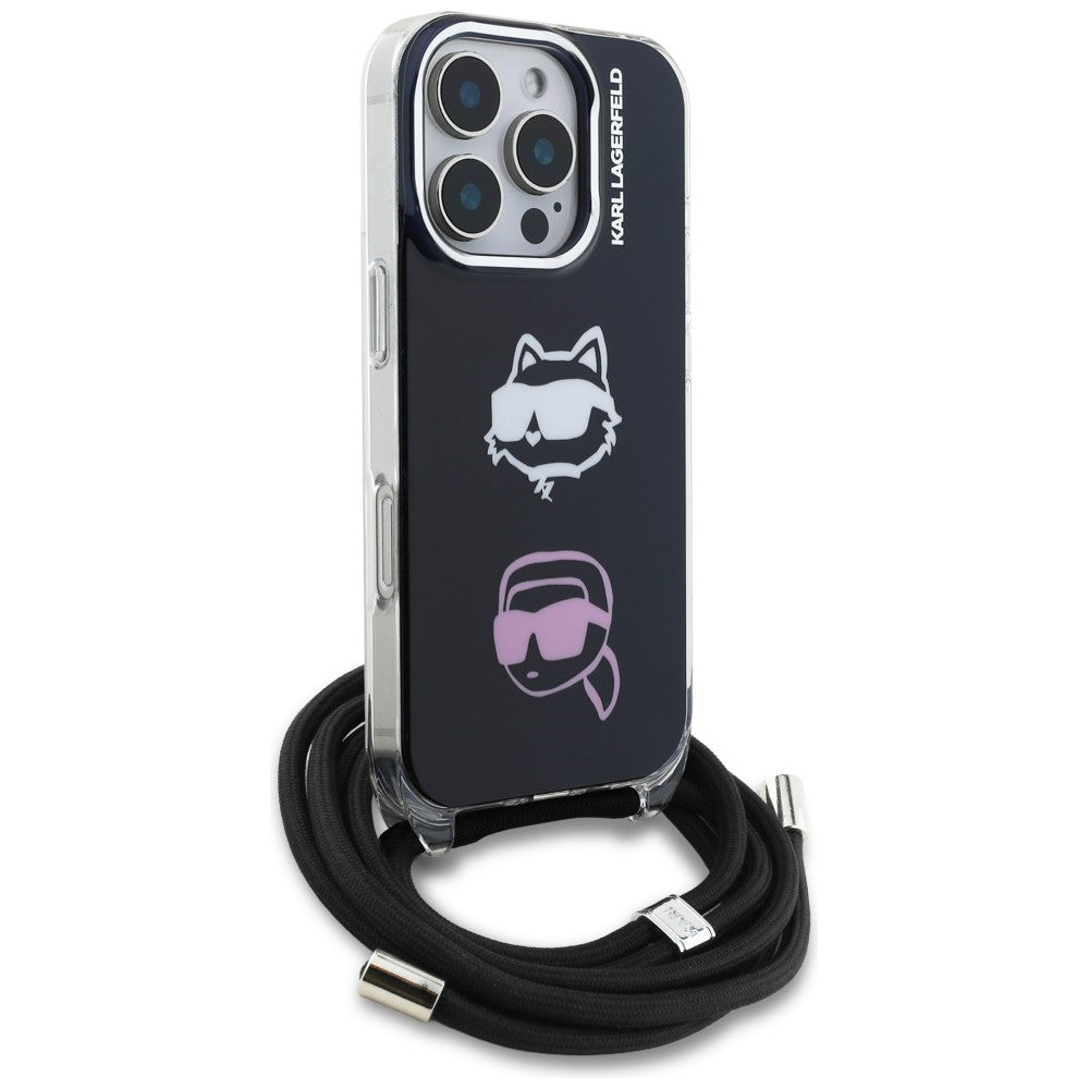 Karl Lagerfeld IML Crossbody Karl&Choupette galvos dėklas, skirtas iPhone 16 Pro Max - juodas