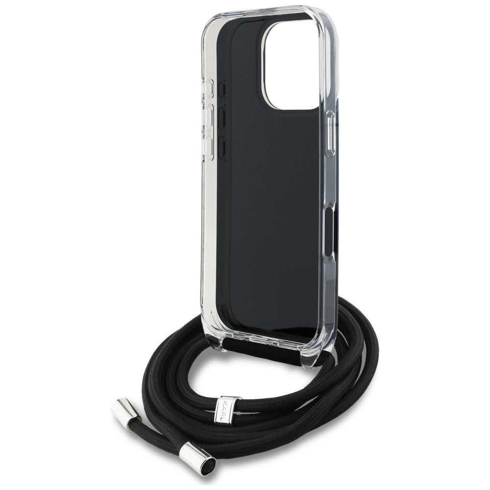 Karl Lagerfeld IML Crossbody Karl&Choupette galvos dėklas, skirtas iPhone 16 Pro Max - juodas