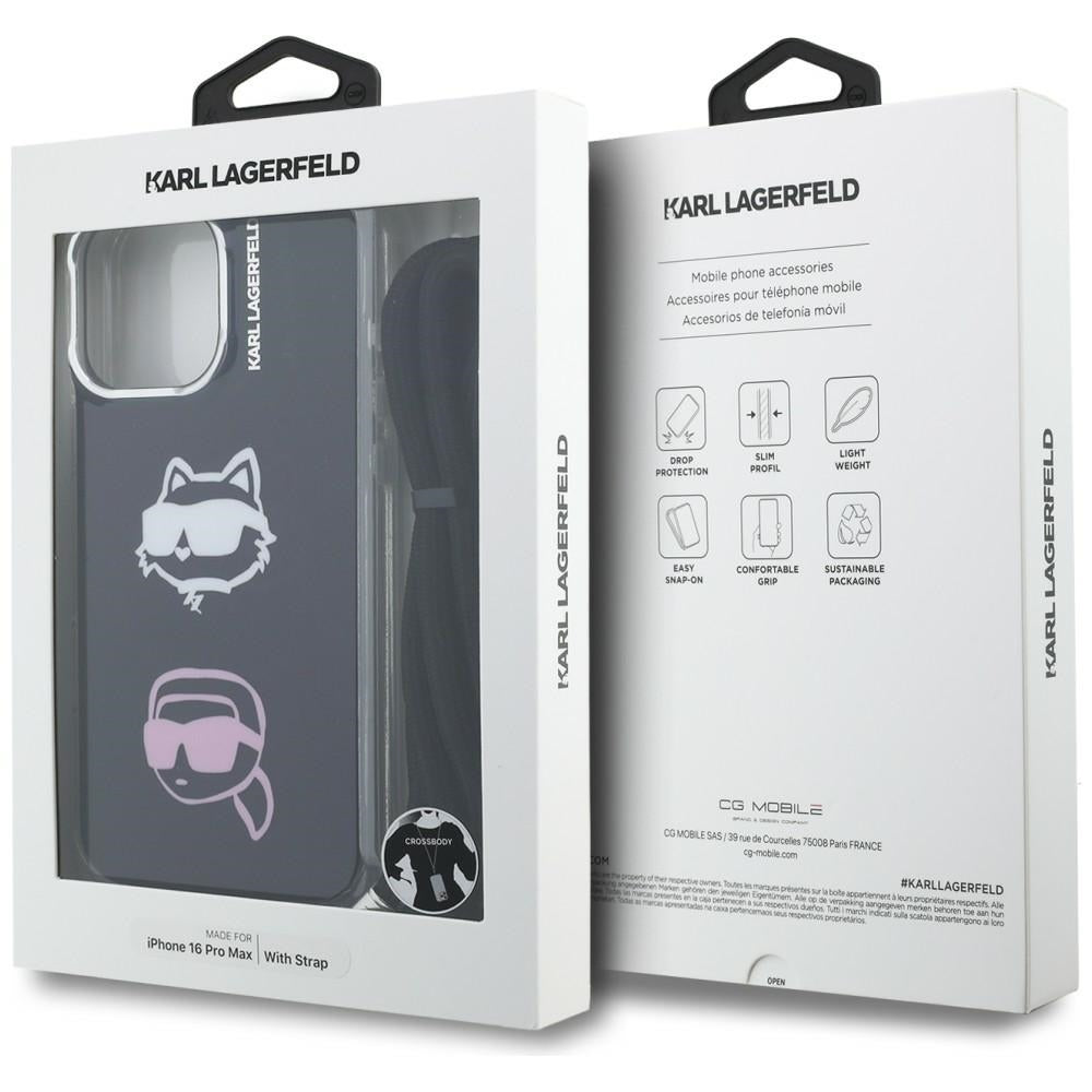 Karl Lagerfeld IML Crossbody Karl&Choupette galvos dėklas, skirtas iPhone 16 Pro Max - juodas