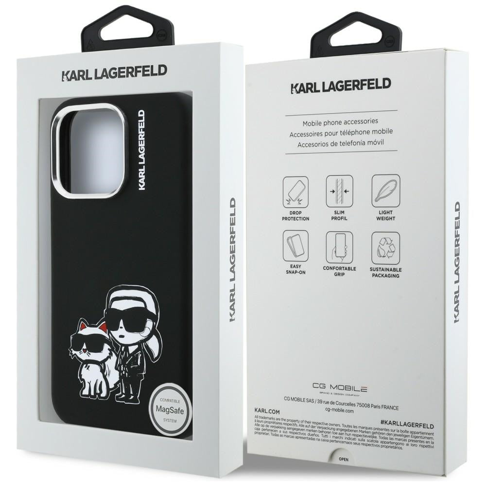 Karl Lagerfeld Silicone Karl&Choupette Sketch MagSafe Dėklas, skirtas iPhone 16 Pro – juodas