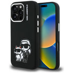Karl Lagerfeld Silikoninis Karl&Choupette Sketch MagSafe Dėklas, skirtas iPhone 16 Pro Max - juodas