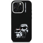 Karl Lagerfeld Silikoninis Karl&Choupette Sketch MagSafe Dėklas, skirtas iPhone 16 Pro Max - juodas