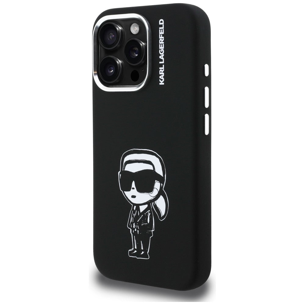 Karl Lagerfeld Silikoninis Karl Sketch MagSafe Dėklas, skirtas iPhone 16 Pro – juodas