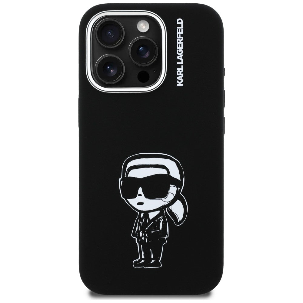 Karl Lagerfeld Silikoninis Karl Sketch MagSafe Dėklas, skirtas iPhone 16 Pro – juodas