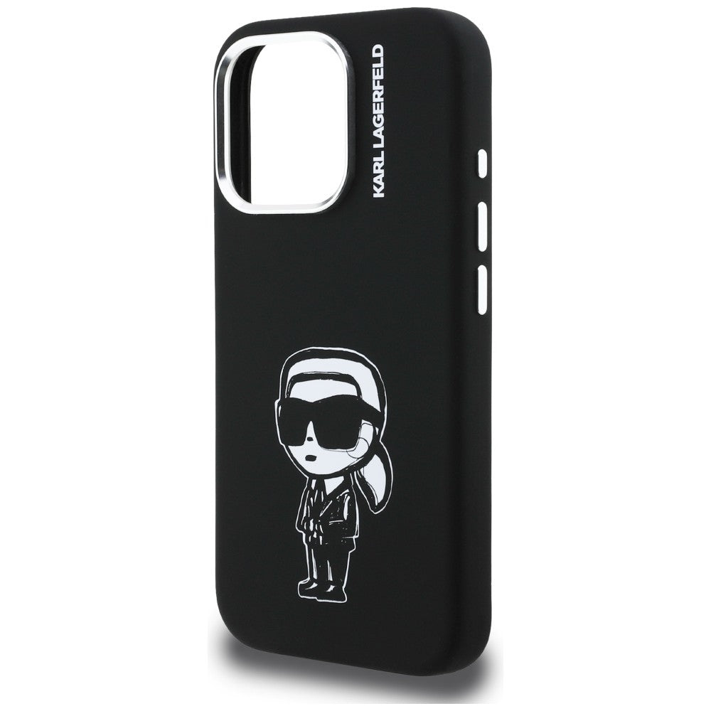 Karl Lagerfeld Silikoninis Karl Sketch MagSafe Dėklas, skirtas iPhone 16 Pro – juodas