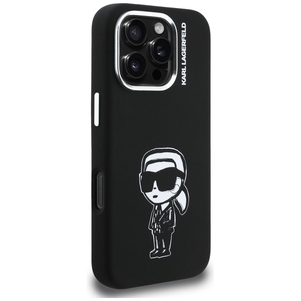 Karl Lagerfeld Silikoninis Karl Sketch MagSafe Dėklas, skirtas iPhone 16 Pro Max - juodas