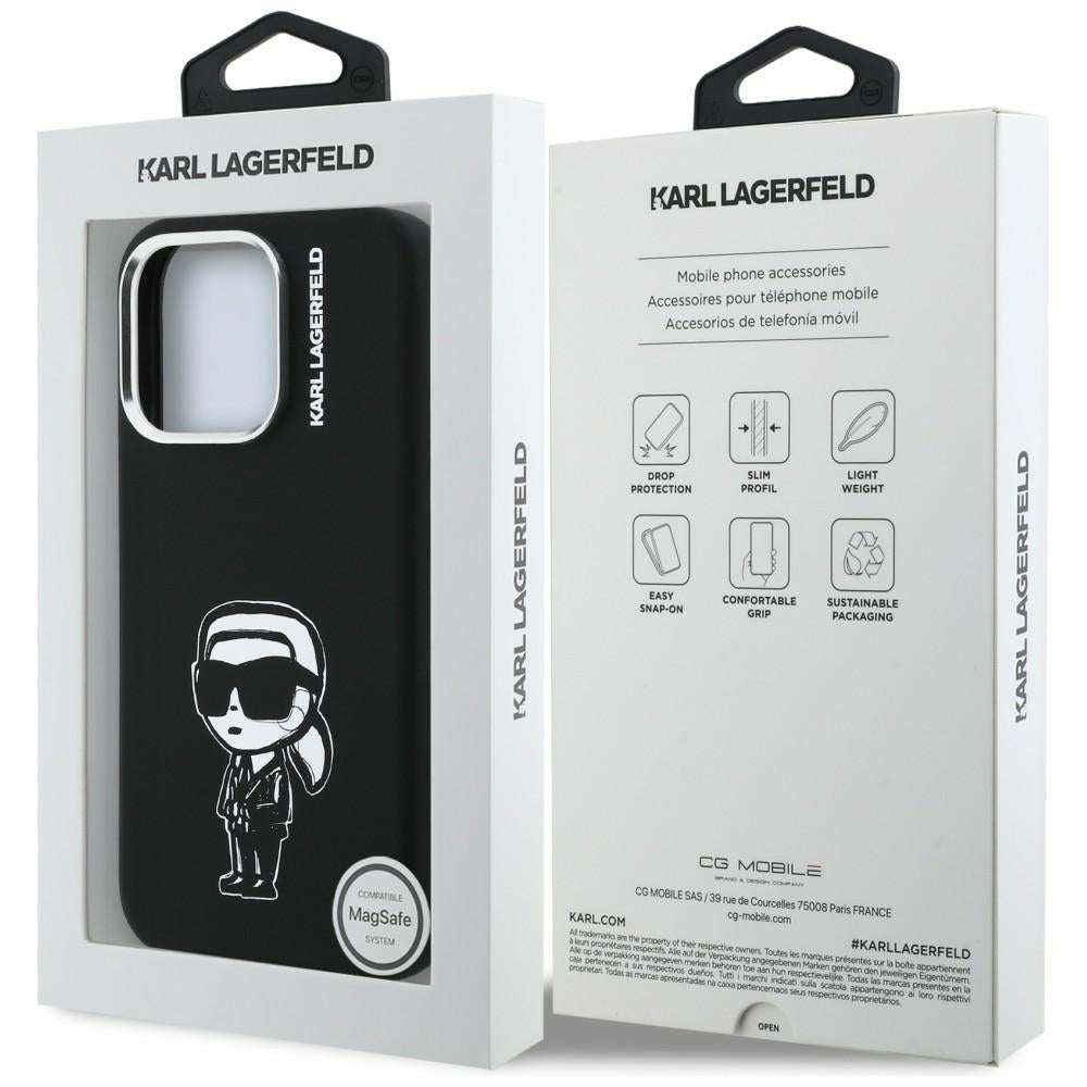 Karl Lagerfeld Silikoninis Karl Sketch MagSafe Dėklas, skirtas iPhone 16 Pro Max - juodas