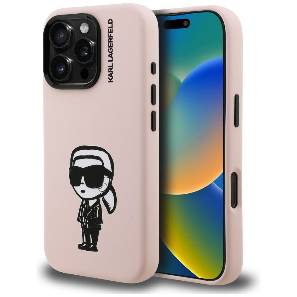 Karl Lagerfeld Silikoninis Karl Sketch MagSafe Dėklas, skirtas iPhone 16 Pro Max – rožinis