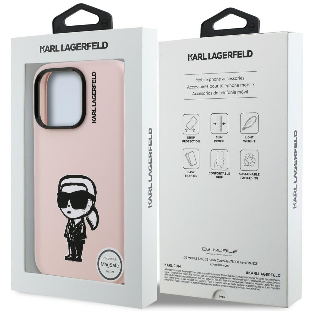 Karl Lagerfeld Silikoninis Karl Sketch MagSafe Dėklas, skirtas iPhone 16 Pro Max – rožinis