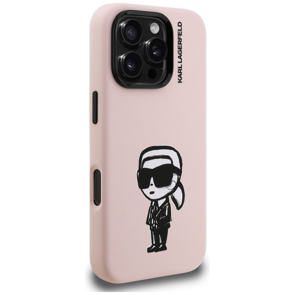 Karl Lagerfeld Silikoninis Karl Sketch MagSafe Dėklas, skirtas iPhone 16 Pro – rožinis