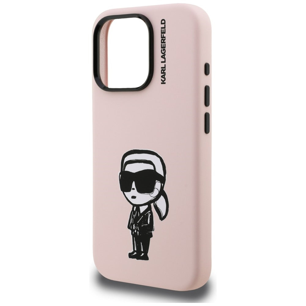 Karl Lagerfeld Silikoninis Karl Sketch MagSafe Dėklas, skirtas iPhone 16 Pro – rožinis