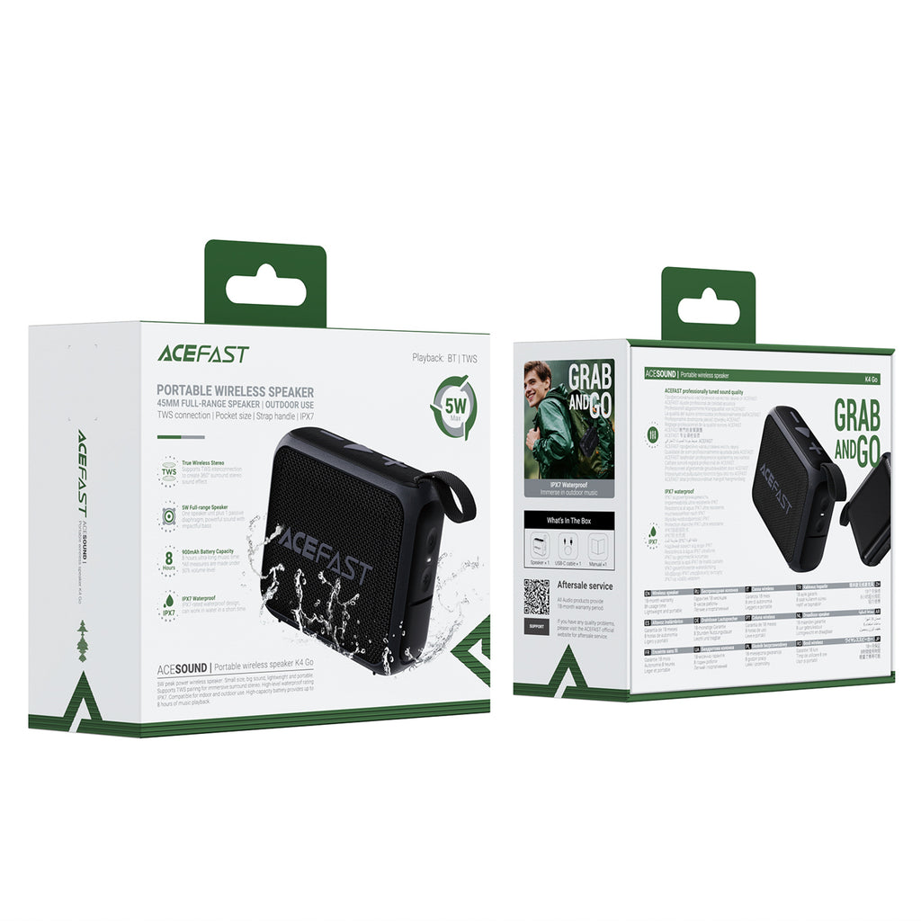 Acefast K4 Go Bluetooth 5.4 mini belaidis garsiakalbis - Juodas -- Bluetooth Speakers