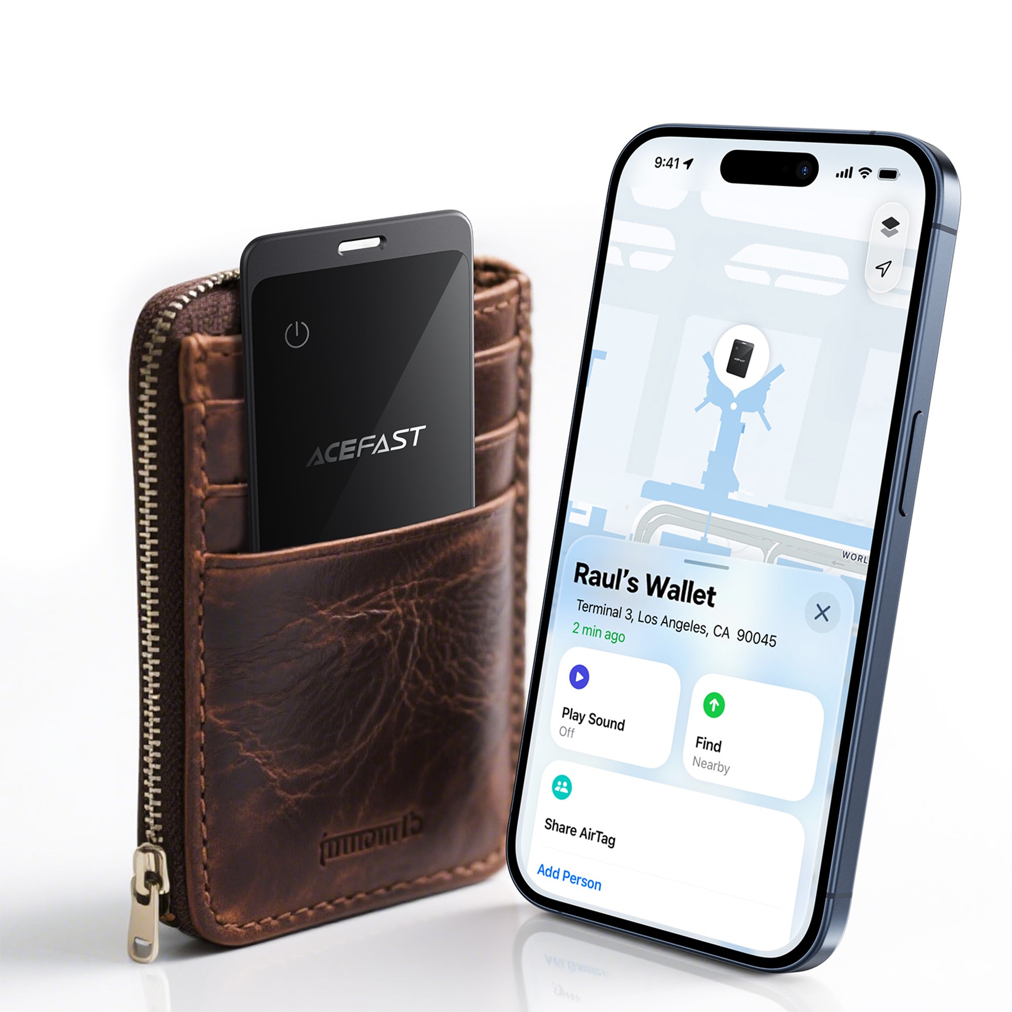 Acefast S3 Bluetooth lokatorius kortelės formos, suderinamas su Apple Find My - pilka spalva -- Other phone accessories