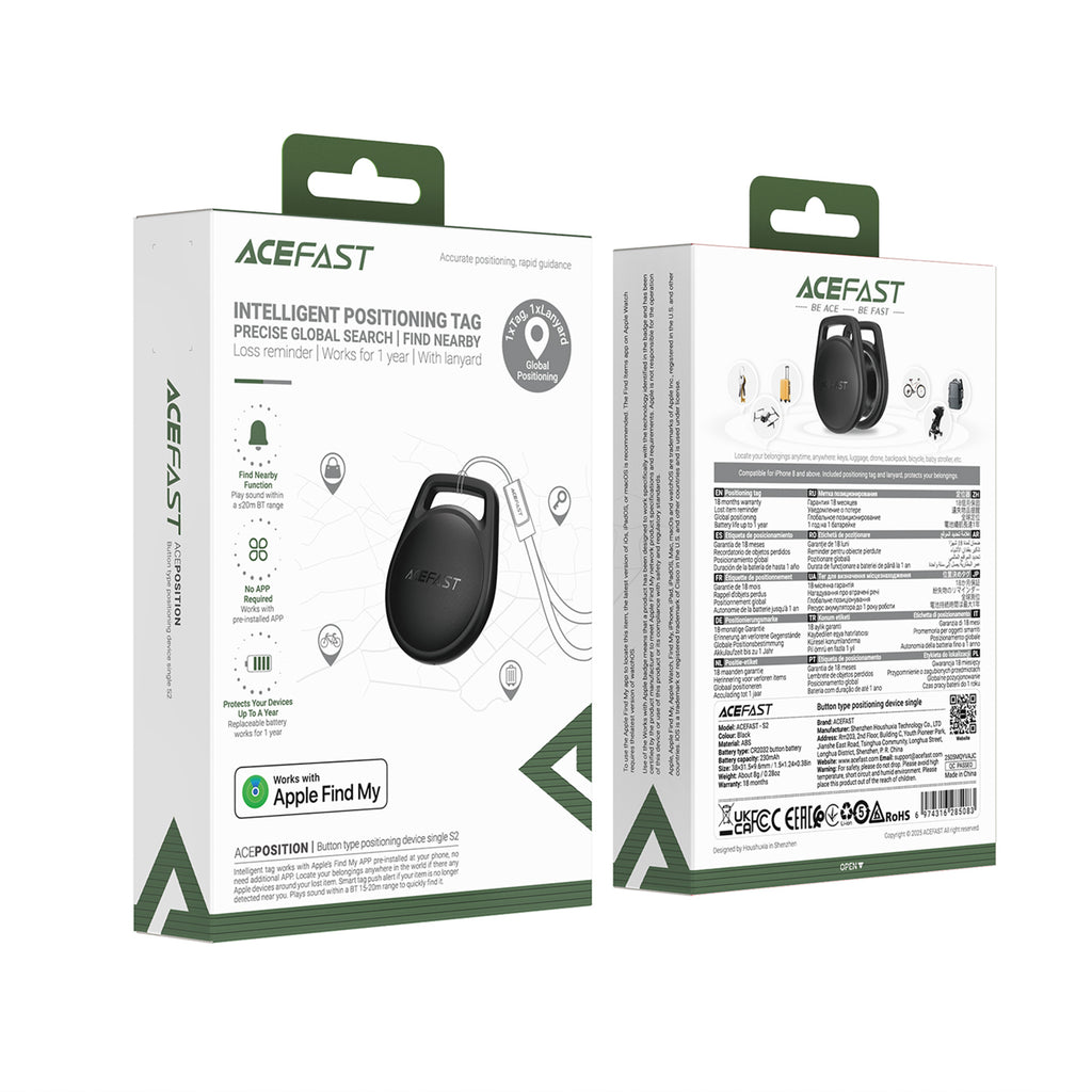 Acefast S2 Bluetooth lokatorius, suderinamas su Apple Find My - juoda spalva -- Other phone accessories
