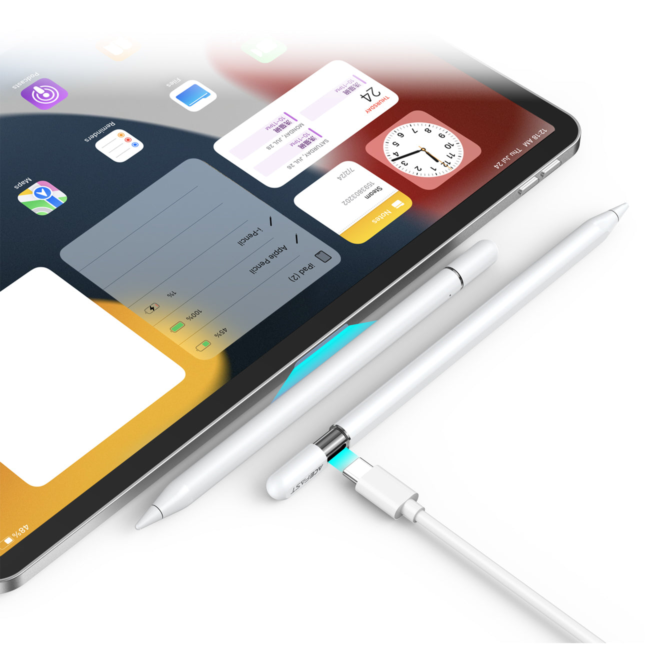 Acefast V3 talpinamasis rašiklis iPad su belaidžiu įkrovimu ir 2 keičiamais antgaliais - Balta -- iPad