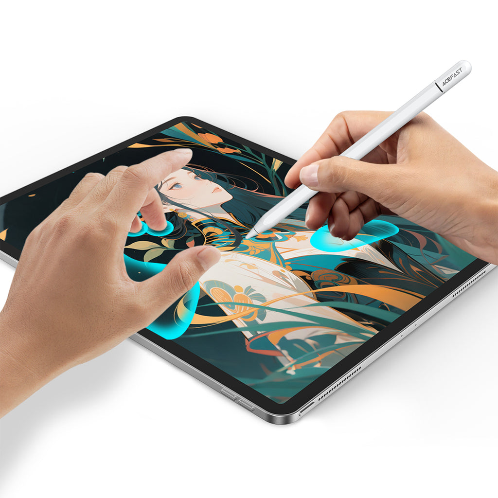Acefast V3 talpinamasis rašiklis iPad su belaidžiu įkrovimu ir 2 keičiamais antgaliais - Balta -- iPad