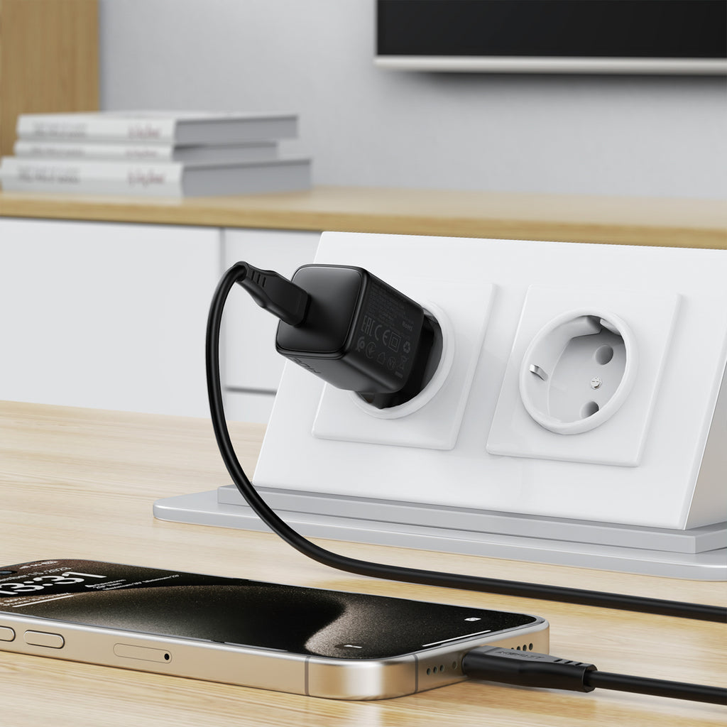 Acefast A118 30W GaN USB-C sienos įkroviklis su USB-C - USB-C kabelu 1.2m - juodas -- Cell phone chargers