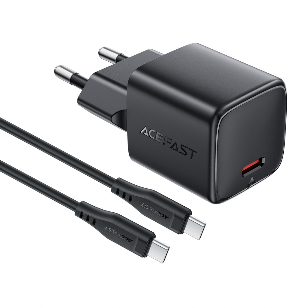 Acefast A118 30W GaN USB-C sienos įkroviklis su USB-C - USB-C kabelu 1.2m - juodas -- Cell phone chargers