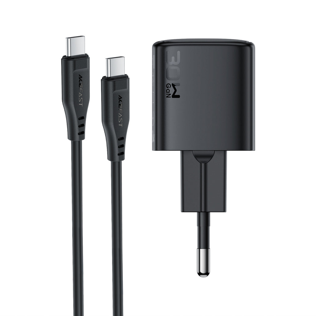 Acefast A118 30W GaN USB-C sienos įkroviklis su USB-C - USB-C kabelu 1.2m - juodas -- Cell phone chargers