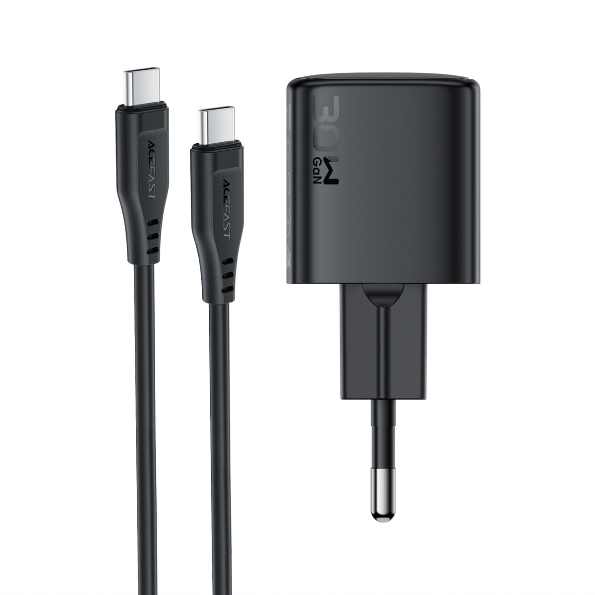 Acefast A118 30W GaN USB-C sienos įkroviklis su USB-C - USB-C kabelu 1.2m - juodas -- Cell phone chargers