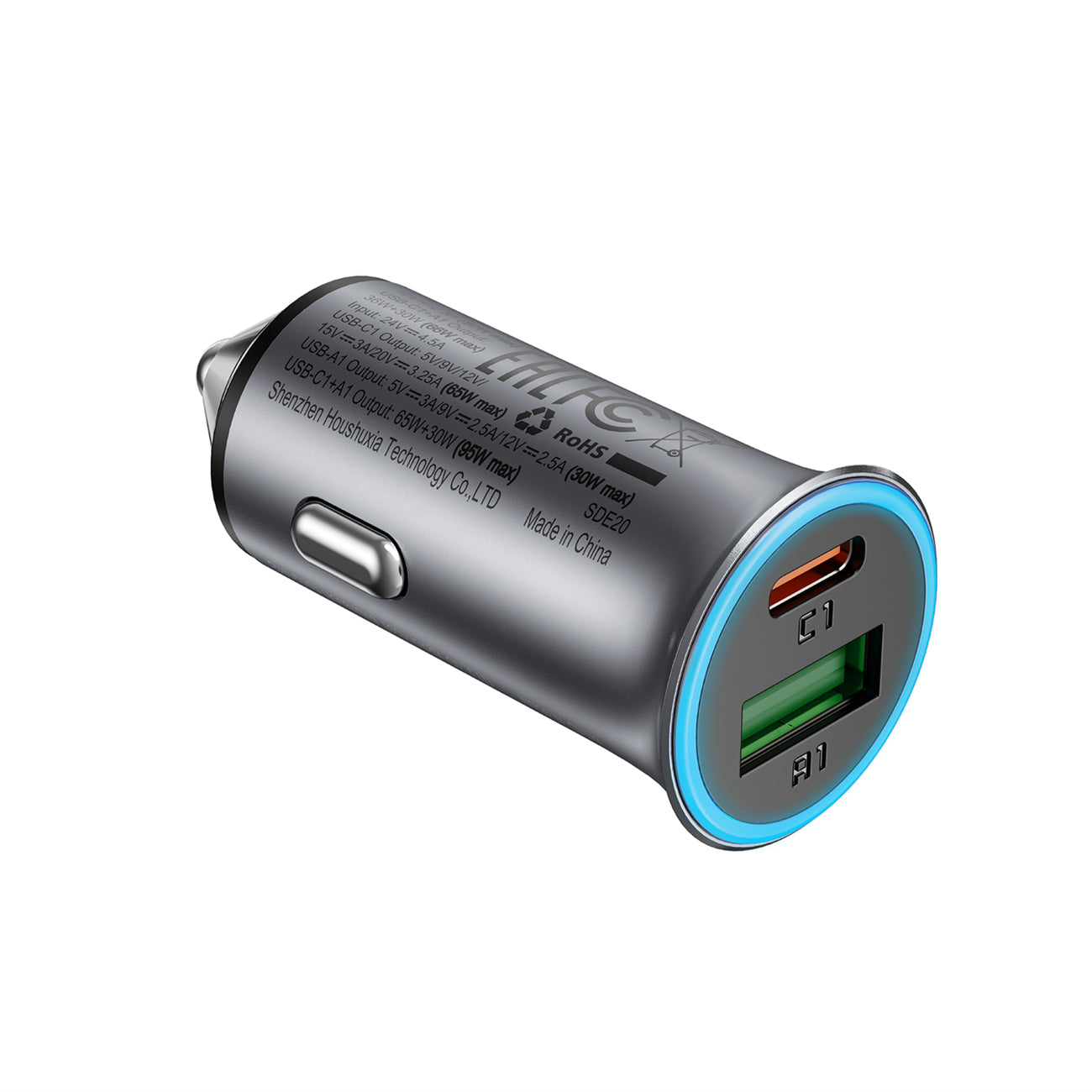 Acefast B16 95W USB-A + USB-C Automobilinis Įkroviklis - Pilkas -- Car chargers