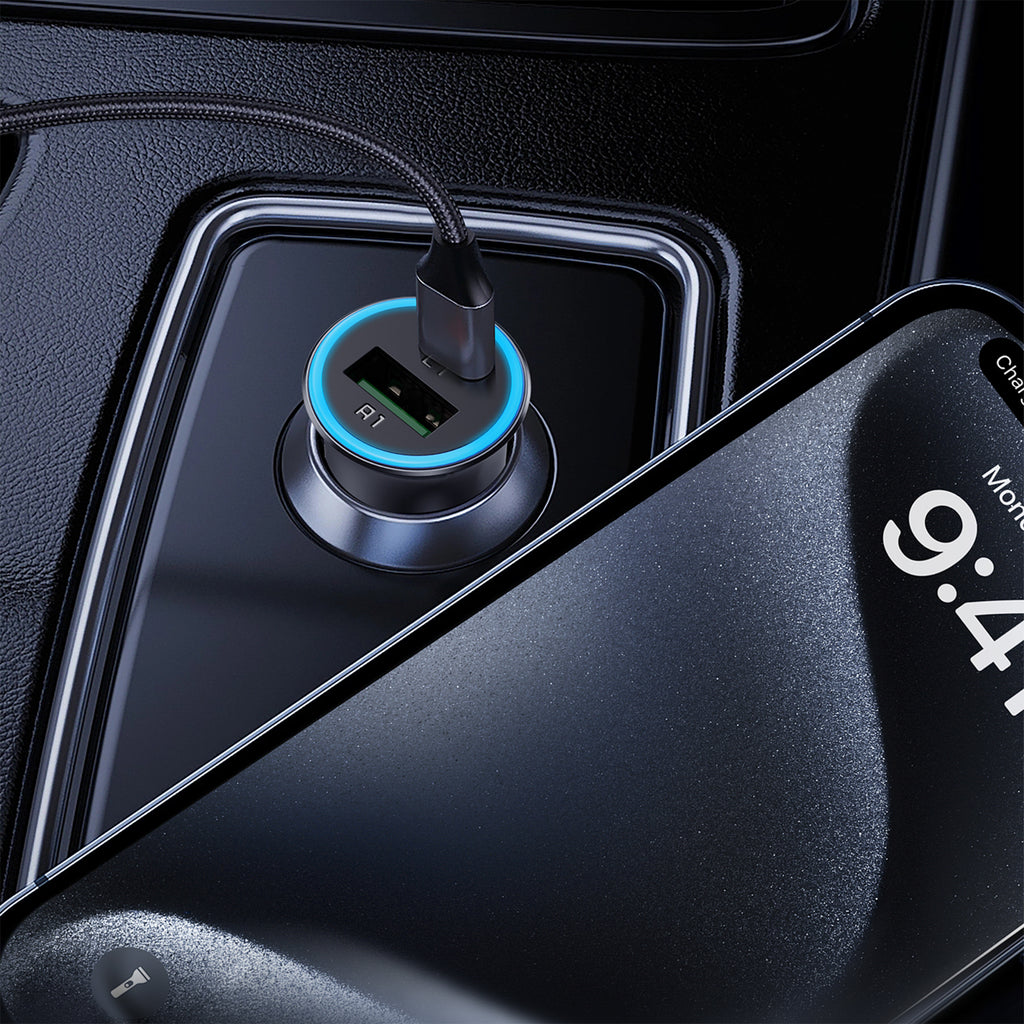 Acefast B16 95W USB-A + USB-C Automobilinis Įkroviklis - Pilkas -- Car chargers