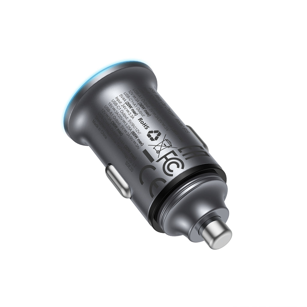 Acefast B15 65W USB-A + USB-C Automobilinis Įkroviklis - Pilkas -- Car chargers