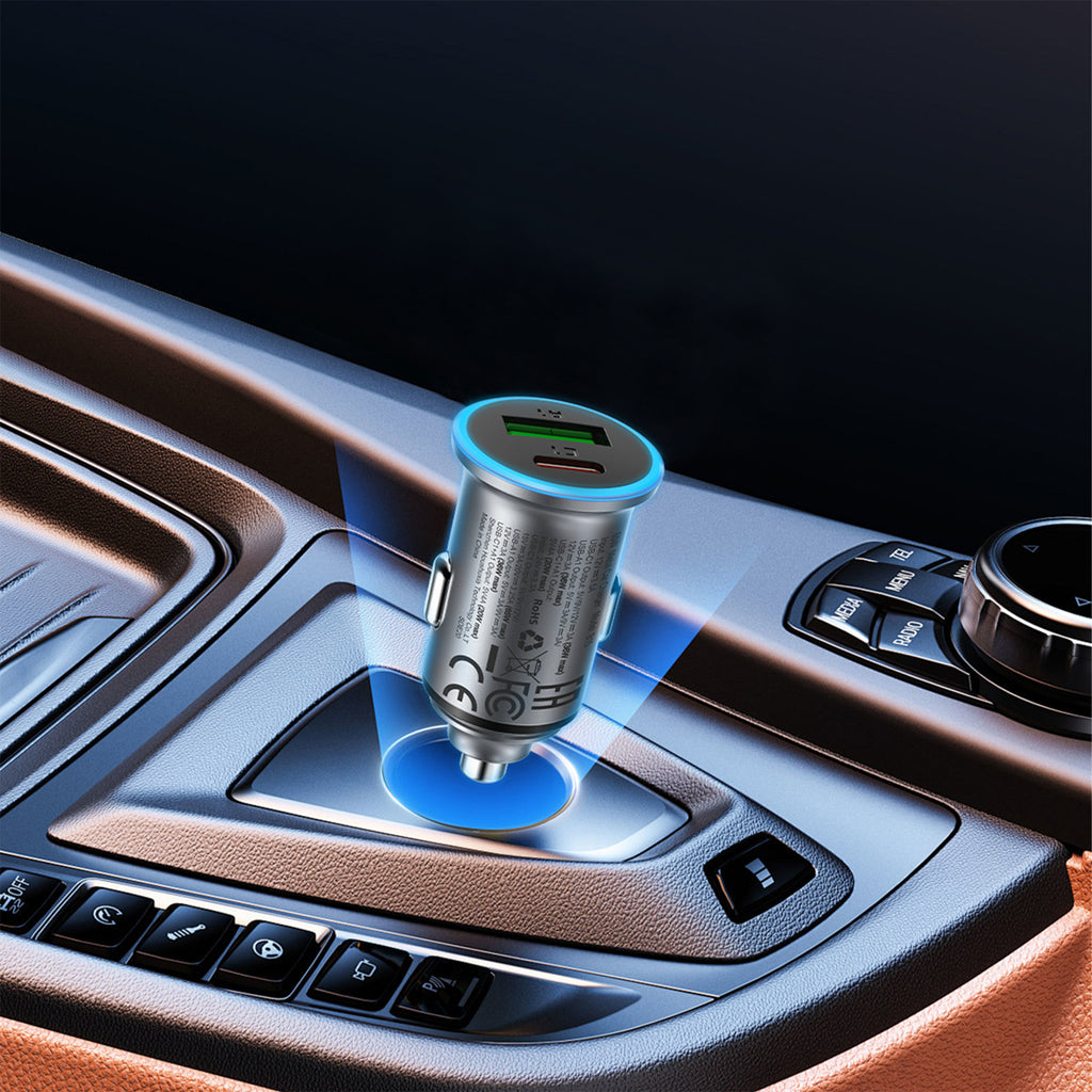 Acefast B15 65W USB-A + USB-C Automobilinis Įkroviklis - Pilkas -- Car chargers