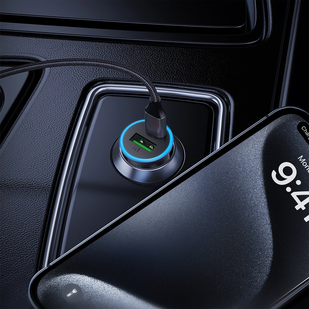 Acefast B15 65W USB-A + USB-C Automobilinis Įkroviklis - Pilkas -- Car chargers