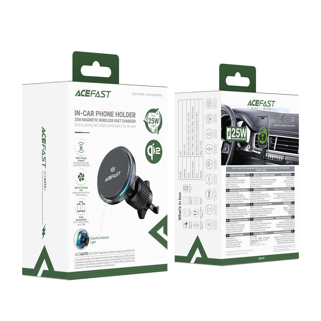 Acefast D61 magnetinis automobilio savitarpos laikiklis su Qi2 25W belaidžiu įkrovimu - pilka -- Cell phone holders
