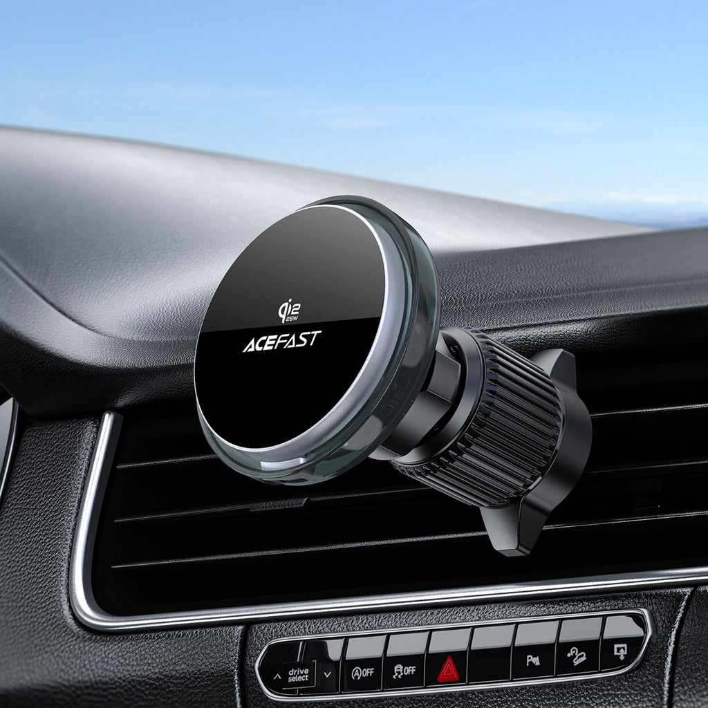 Acefast D61 magnetinis automobilio savitarpos laikiklis su Qi2 25W belaidžiu įkrovimu - pilka -- Cell phone holders