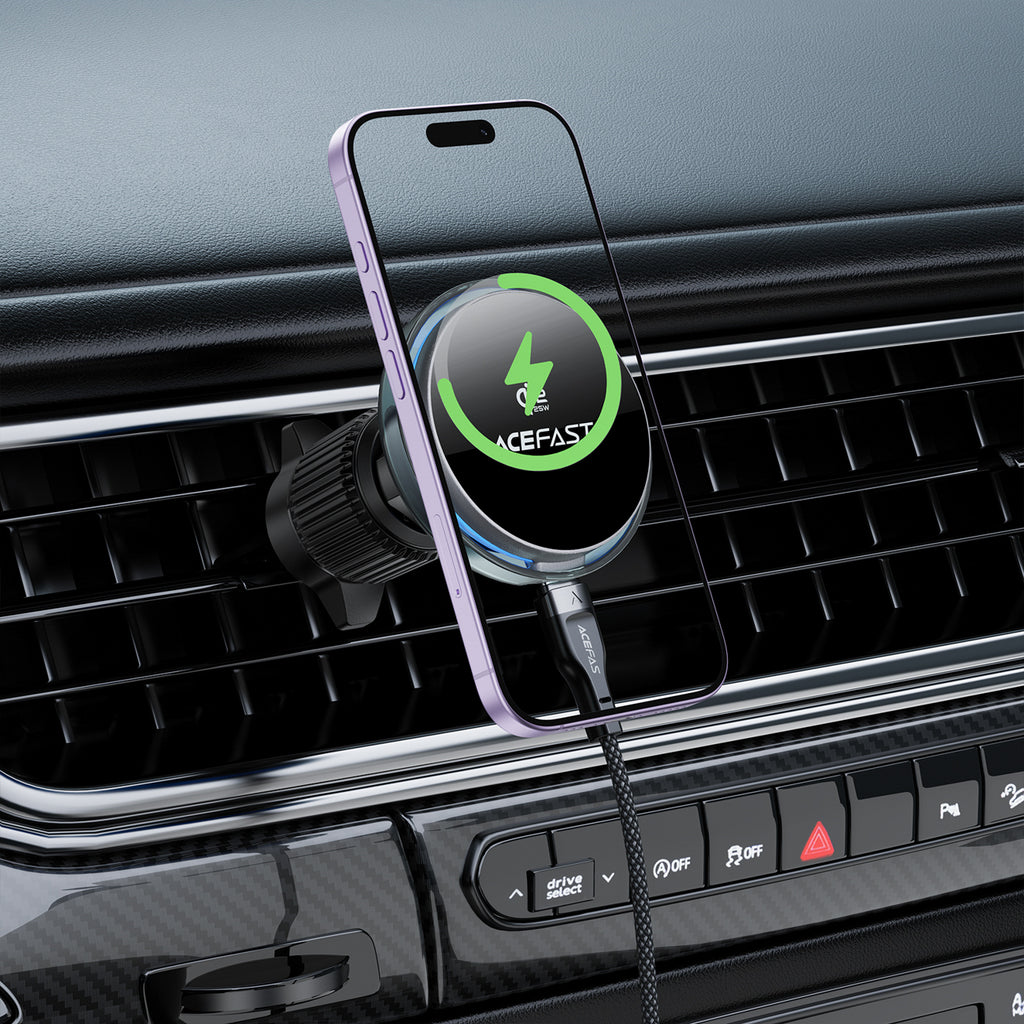 Acefast D61 magnetinis automobilio savitarpos laikiklis su Qi2 25W belaidžiu įkrovimu - pilka -- Cell phone holders