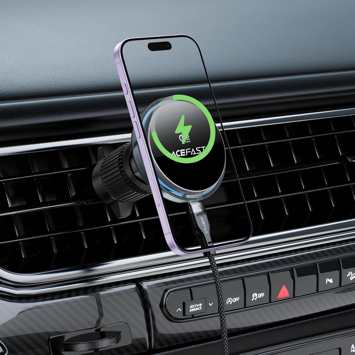 Acefast D61 magnetinis automobilio savitarpos laikiklis su Qi2 25W belaidžiu įkrovimu - pilka -- Cell phone holders