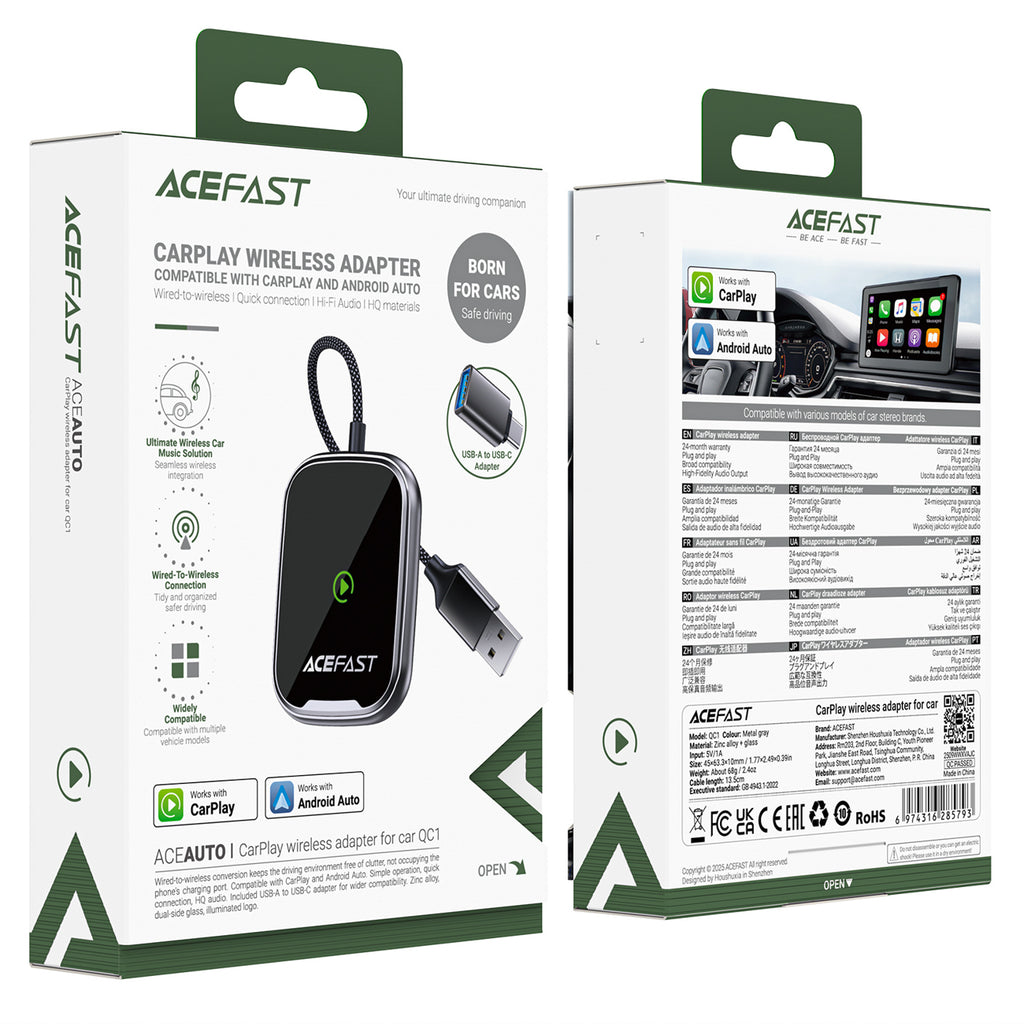 Acefast QC1 belaidis automobilio adapteris - pilka -- USB Adapters