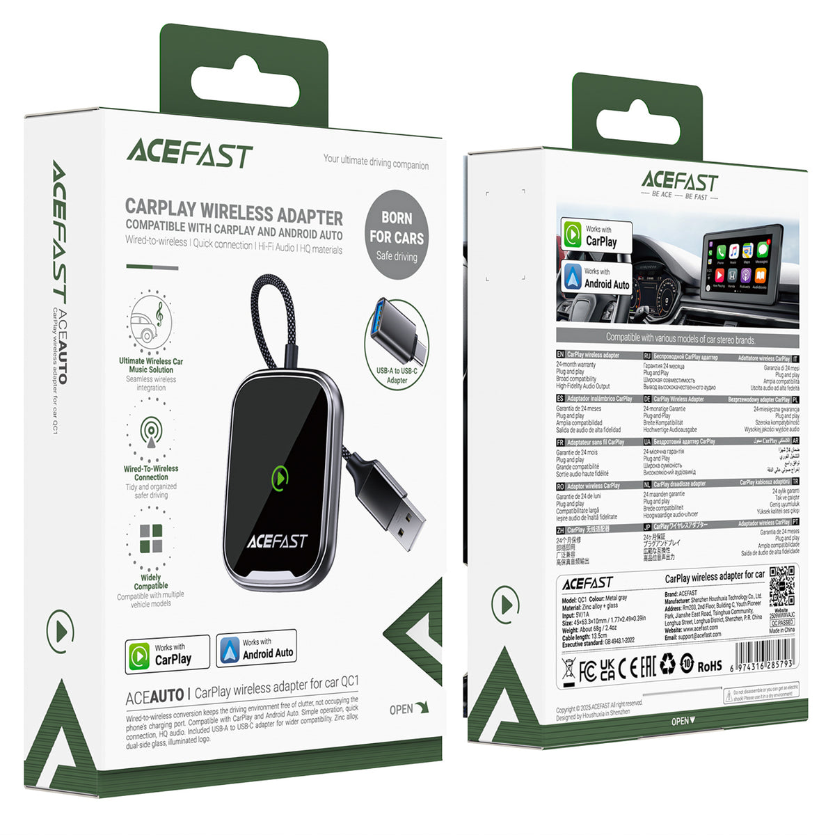 Acefast QC1 belaidis automobilio adapteris - pilka -- USB Adapters