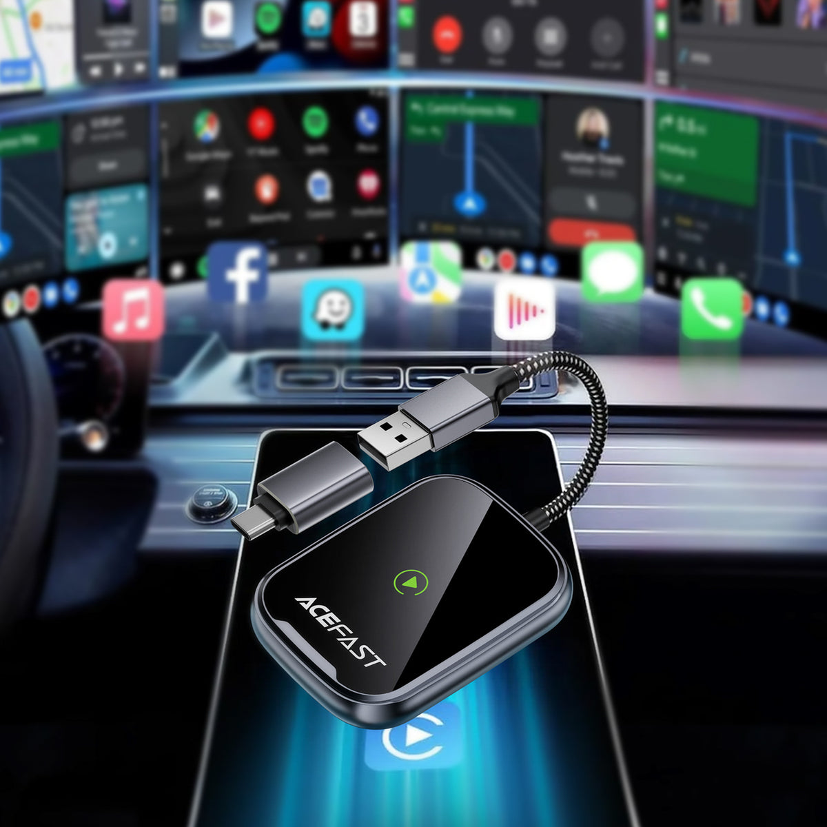 Acefast QC1 belaidis automobilio adapteris - pilka -- USB Adapters