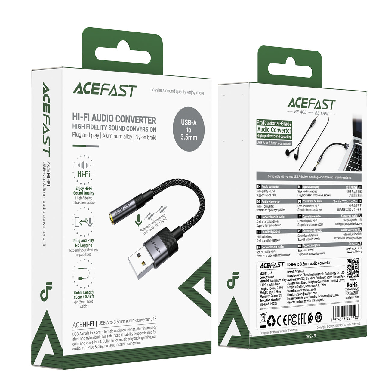 Acefast J13 USB-A į 3,5 mm mini jack adapteris - juodas -- Audio Adapters