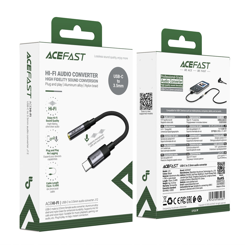 Acefast J12 USB-C į 3.5mm mini lizdą adapteris - juodas -- Audio Adapters