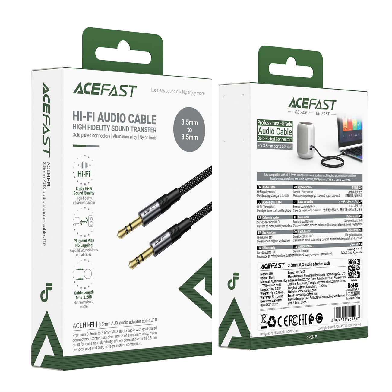 Acefast J10 AUX kabelis mini lizdas 3.5mm 1m - juodas -- Audio Cables