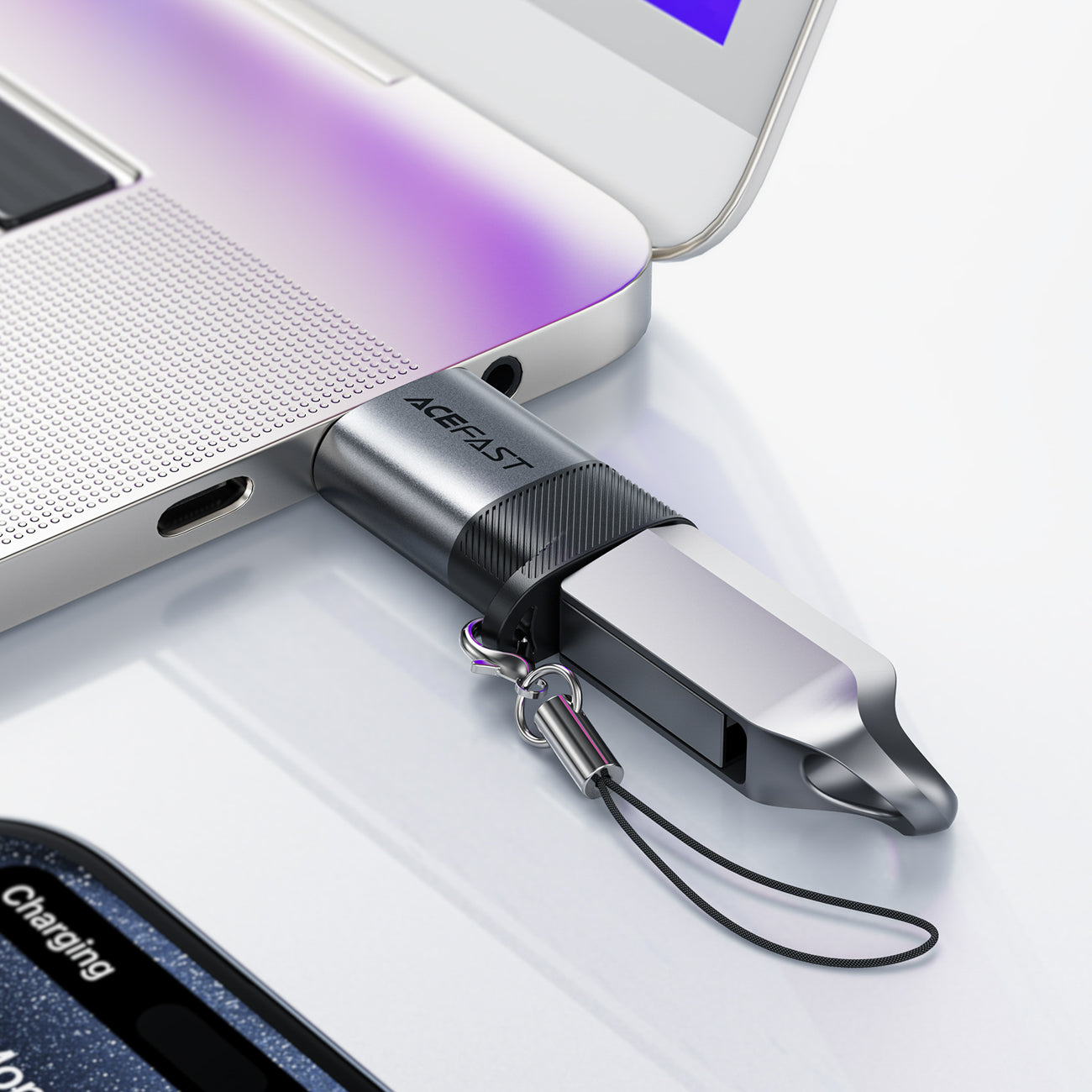 Acefast J8 USB-C - USB-A Adapteris - Pilka -- USB Adapters
