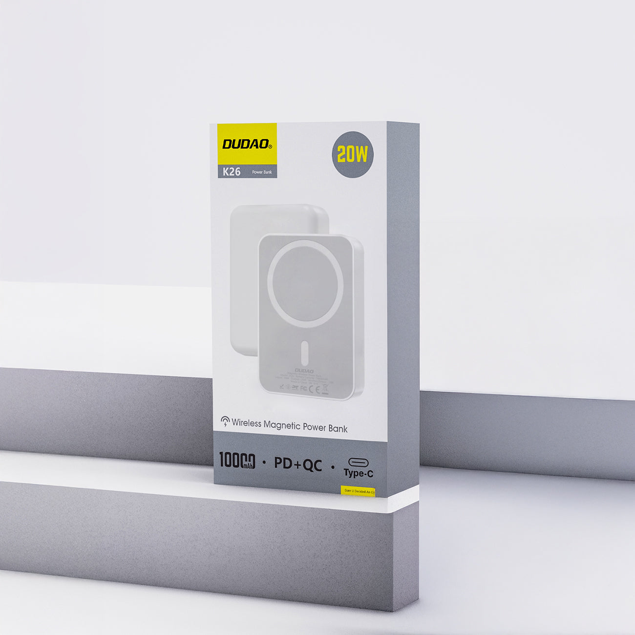 Dudao K26 išorinė baterija 10000mAh 20W USB-A / USB-C / MagSafe - balta