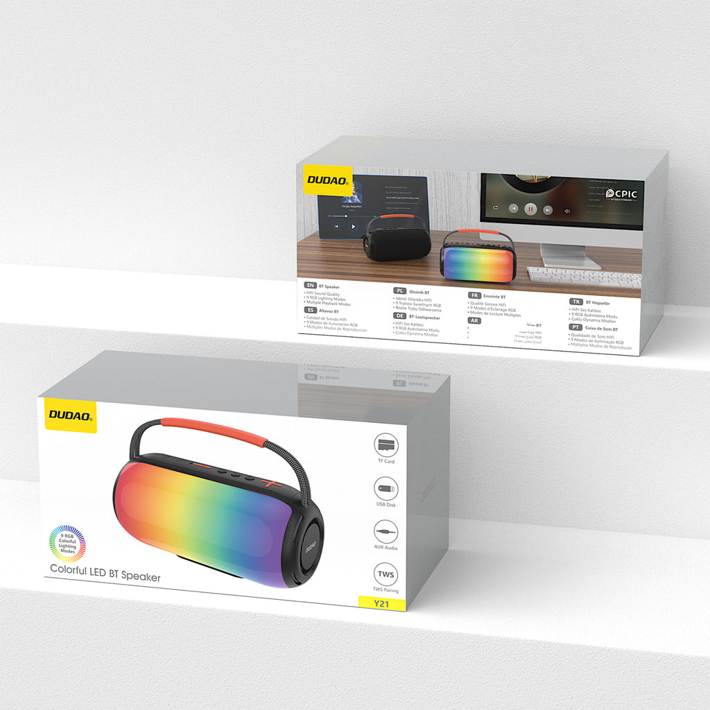 Dudao Y21 bevielė garsiakalbis su RGB apšvietimu Bluetooth 5.3 - juoda -- Bluetooth Speakers