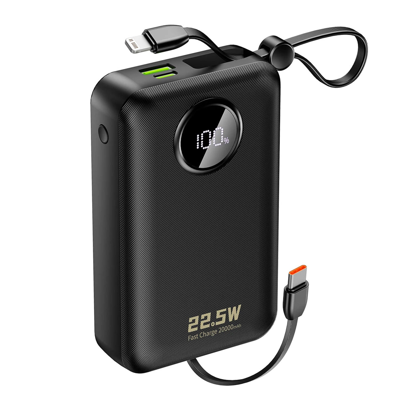 Dudao K14+ išorinė baterija 20000mAh 22.5W USB-C / USB-A / integruoti Lightning ir USB-C laidai - juoda -- Powerbanks