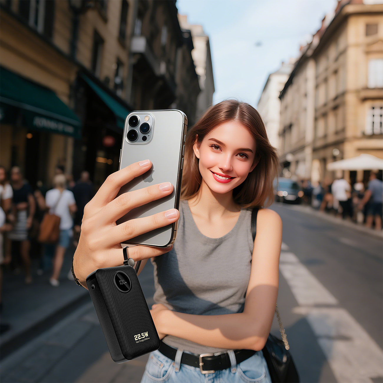 Dudao K14+ išorinė baterija 20000mAh 22.5W USB-C / USB-A / integruoti Lightning ir USB-C laidai - juoda -- Powerbanks