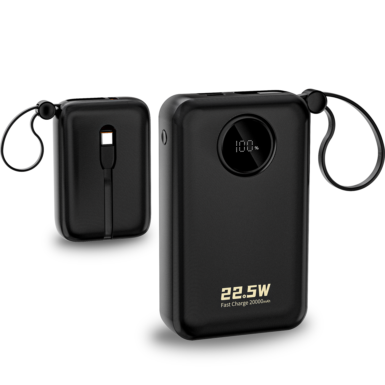 Dudao K14+ išorinė baterija 20000mAh 22.5W USB-C / USB-A / integruoti Lightning ir USB-C laidai - juoda -- Powerbanks